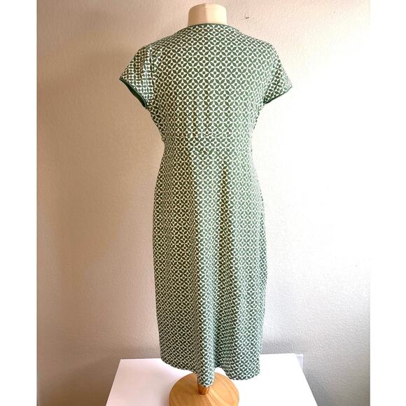 Boden Women's Dress Green/White Geometric Print Cap Sleeve V Neck Size 8Long - Picture 3 of 9